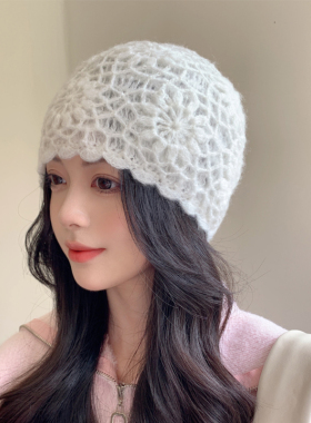 包头出游复古女秋冬无檐手工钩花