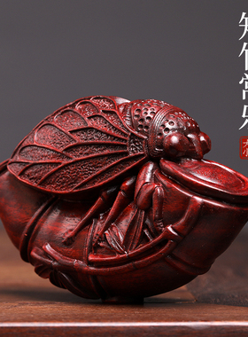 天然绿檀创意木雕知竹常乐摆件