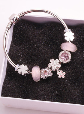 粉色潘家风格海洋之心女琉璃手镯