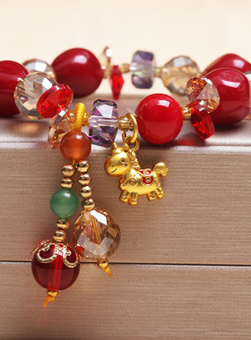 红色新款马上有钱手链属马本命年串珠手串送闺蜜网红爆款马年礼物