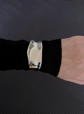 银色光面不规则弧形手镯女春夏ins冷淡风高级感手环时尚气质手饰