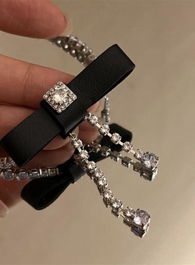 甜酷轻奢风重工精致名媛项圈 蝴蝶结镶钻颈链流苏choker项链锆石