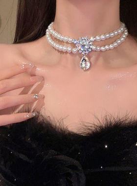 法式复古宫廷奢小众双层珍珠锁骨choker项链礼服小众气质网红爆款