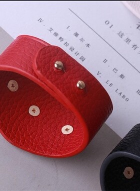 宽边遮伤疤pu皮革金属韩国手环