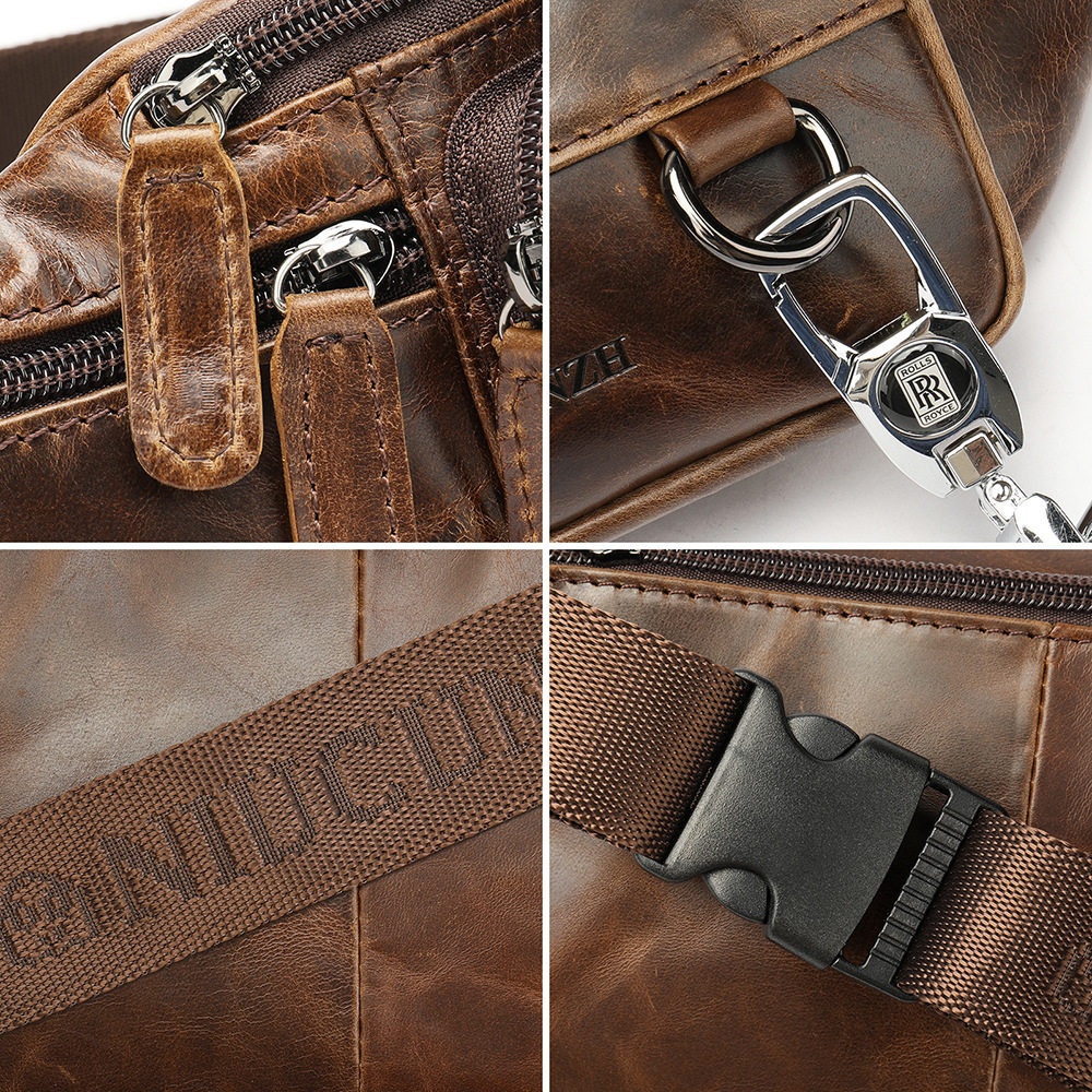 真皮腰包男做生意头层牛皮胸包耐磨多功能运动单肩斜挎小包手机包,淘宝优惠券,粉丝福利购,淘宝优惠卷