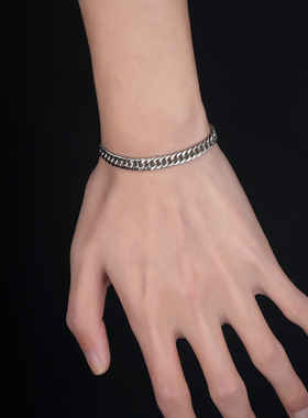 钛钢古巴链手链男女嘻哈时尚潮流个性设计风潮简约不掉色礼物手饰