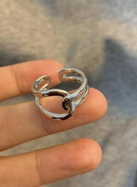 双层交错极简小众打结不规则戒指个性食指戒情侣开口金属冷淡礼物