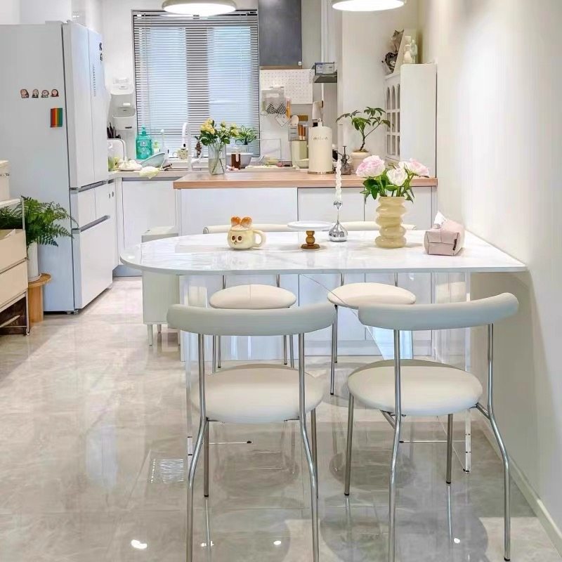 奶油风亚克力悬浮岩板餐桌小户型餐桌椅组合椭圆半圆岛台靠墙餐桌,淘宝优惠券,粉丝福利购,淘宝优惠卷