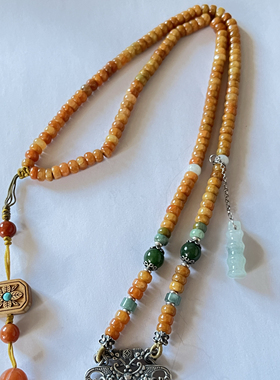 新中式国风原创天然红翡翠复古锁牌算盘珠串老银项链锁骨链毛衣链