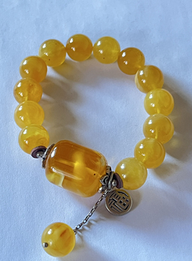 新中式国风原创设计天然蜜蜡金绞蜜桶珠珠串复古老银链手串手链