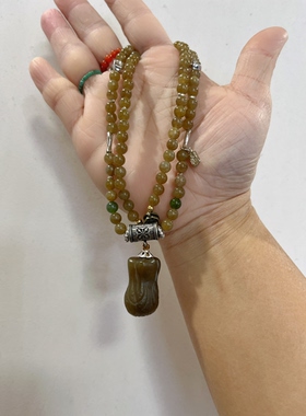 新中式国风原创设计天然和田玉老糖白菜吊坠珠串老银项链毛衣链