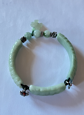 新中式国风原创天然翡翠半镯珠串蝴蝶吊坠老银花手串手链女款