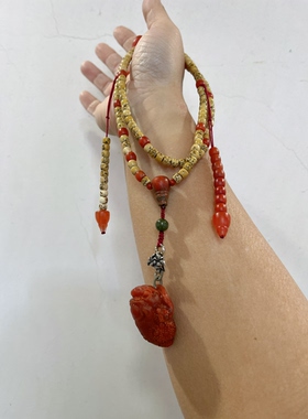 原创天然星月菩提直切108颗保山南红金蟾吊坠珠串项链多圈手串