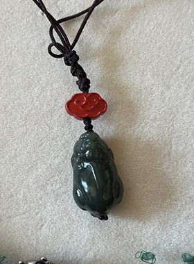 新中式国风原创手工编绳天然和田玉墨玉龙牌吊坠项链锁骨链毛衣链