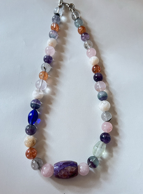 新中式国风原创设计天然水晶紫黄晶桶珠多宝项链锁骨链