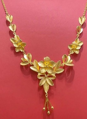幸福之花黄铜镀金项链高保色镀金