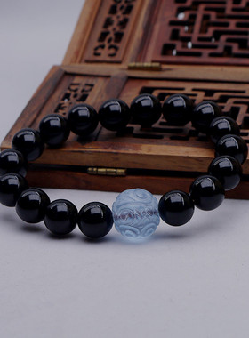 原创天然黑玛瑙回纹珠手链