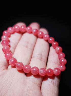 天然收藏级冰种红纹石手链桃花