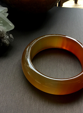 『云上菩提』天然北红玛瑙手镯逊克料玉镯子加宽加厚冰橘红强荧光