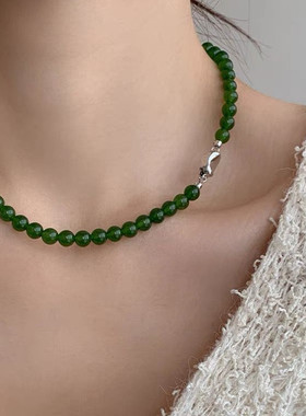 新中式绿色串珠项链女2024新款