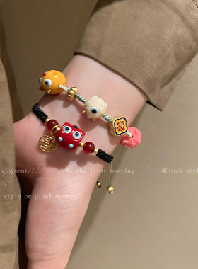 可爱怪兽福牌编织手链女ins