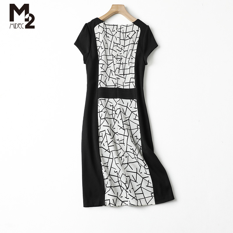 M2女装品牌折扣针织连衣裙夏季短袖小个子休闲妈妈宽松显瘦长裙 - 图2