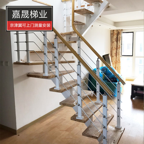 阁楼跃层复式楼钢木楼梯定制室内直梁loft楼梯公寓二层小户型梯子 - 图0