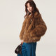 Lefame Lafayette metal flower brooch decorated fox fur midi coat top