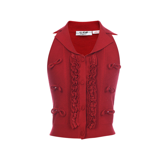 Lefame Lafayam 2026 ພາກຮຽນ spring ໃຫມ່ bow vest ຖັກ beaded