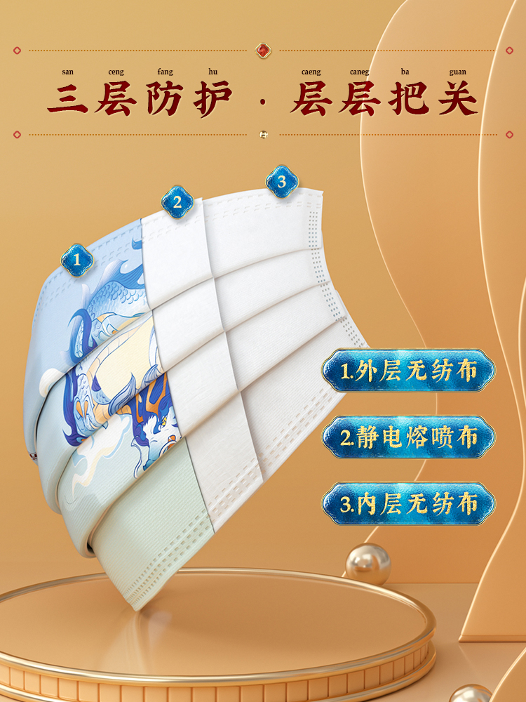 海氏海诺医用口罩一次性医疗中国风潮款三层正品正规颜值喜庆口罩