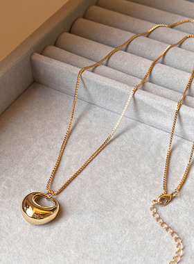 金色圆环水滴长款吊坠项链女气质轻奢小众精致毛衣链配饰2026新款