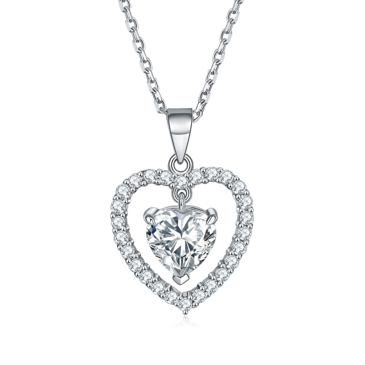 S925 sterling silver love necklace ring earrings three-piece set