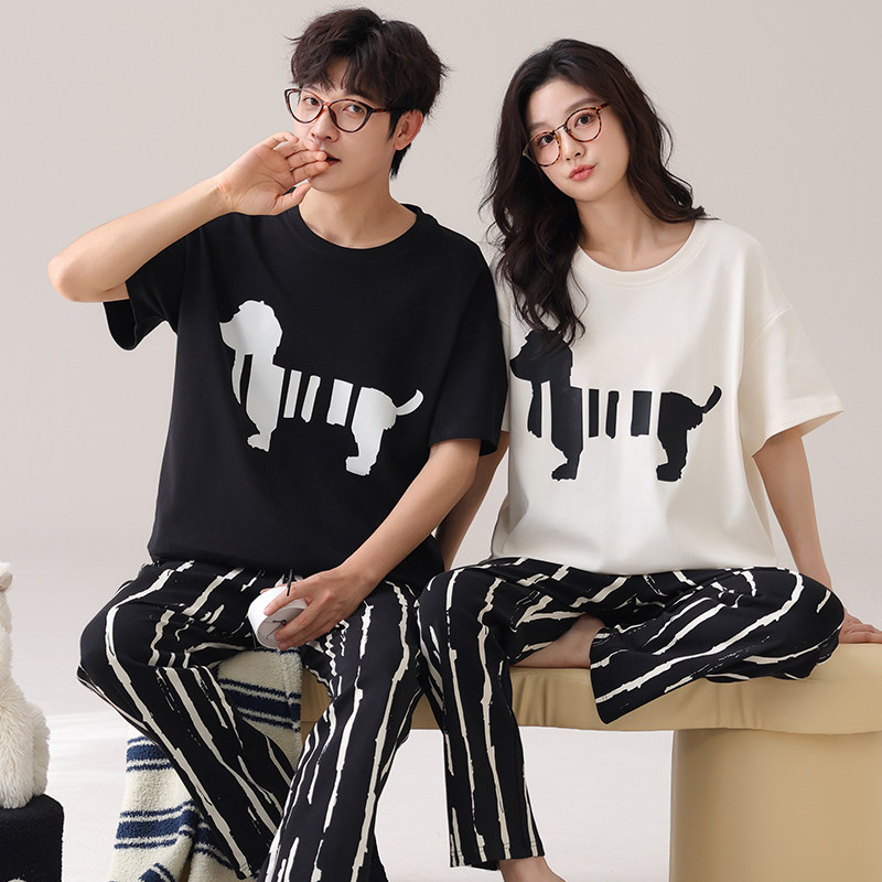 100%纯棉情侣睡衣女夏天短袖长裤一女一男全棉春夏男士家居服套装,淘宝优惠券,粉丝福利购,淘宝优惠卷