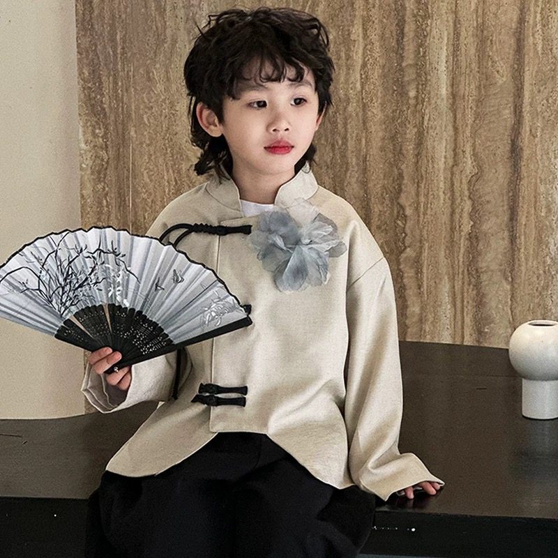 新中式童装 国潮男童唐装外套 春秋季新款儿童汉服中国风帅气套装,淘宝优惠券,粉丝福利购,淘宝优惠卷