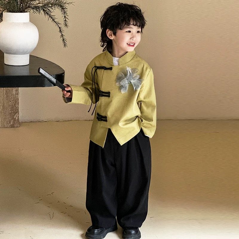 新中式童装 国潮男童唐装外套 春秋季新款儿童汉服中国风帅气套装,淘宝优惠券,粉丝福利购,淘宝优惠卷