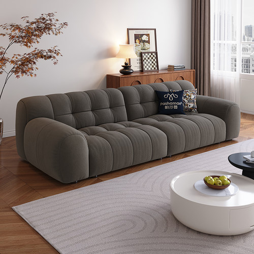 帕沙曼 棉花糖布艺沙发小户型客厅法式奶油风糖果直排沙发猫抓布 - 图1