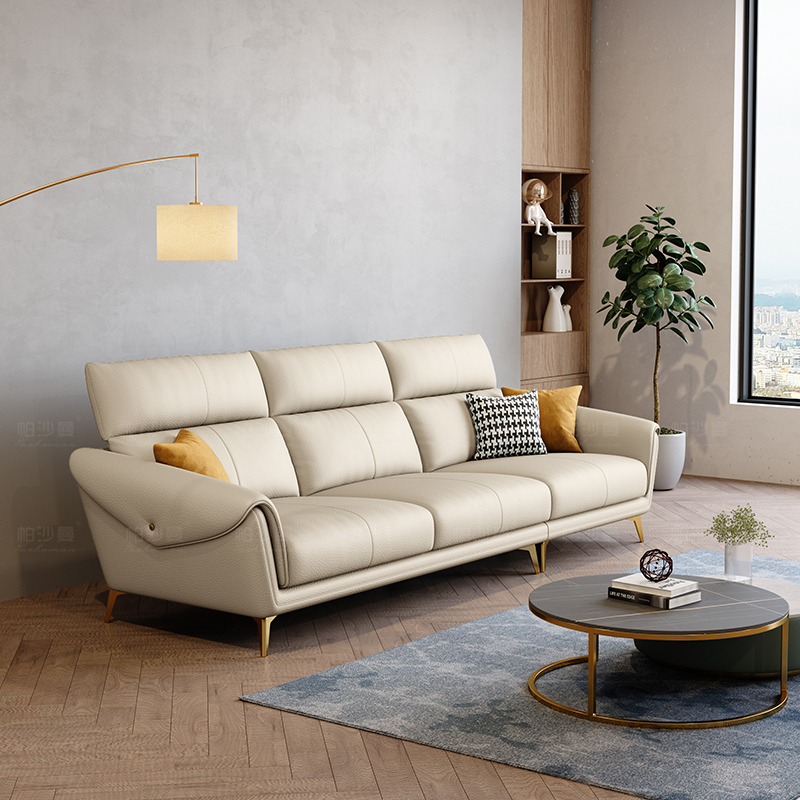 帕沙曼新款科技布沙发小户型客厅轻奢极简高靠背直排三人位抗菌-图0