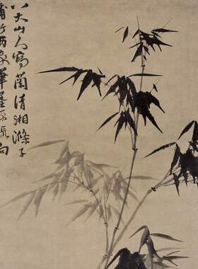 八大山人朱耷兰竹图复古字书挂画真迹花卉竖幅国画挂轴仿古复制品