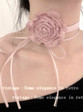 博主同款玫瑰花黑绳颈链小众甜美超仙设计感百搭腰链多用途项链