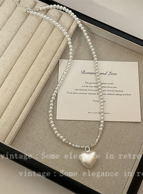 时尚简约爱心吊坠强光珍珠项链女百搭高级感ins气质轻奢小众颈链