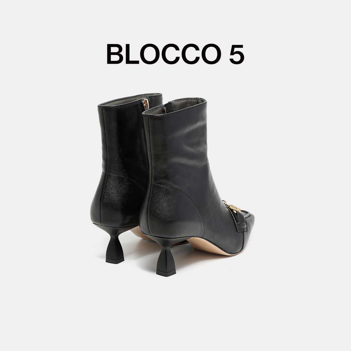 BLOCCO5女鞋时装靴时尚饰扣尖方拉链高跟女靴子,淘宝优惠券,粉丝福利购,淘宝优惠卷