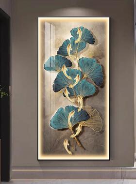 LED带灯福字九鱼图玄关装饰画 轻奢金属外框晶瓷画九鱼聚财进户门