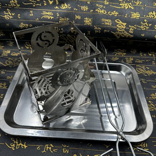 Three-piece set of watch tube holder, burnt table, Bagua Xuanzi gourd pattern table, writing tube stand, lower tube, upper table stainless steel stand