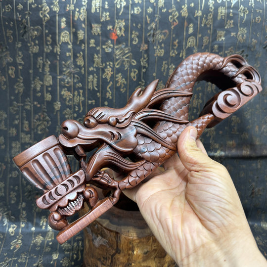 Taoist supplies natural jujube wood faucet hand stove hand-held incense burner water and land magic weapon lotus hand burner finely carved dragon hand burner