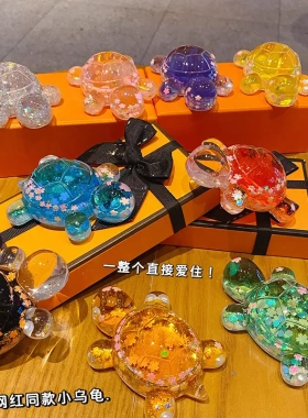 卡通入油漂浮流沙乌龟亚克力摆件可爱精致居家台式桌面车载摆饰品