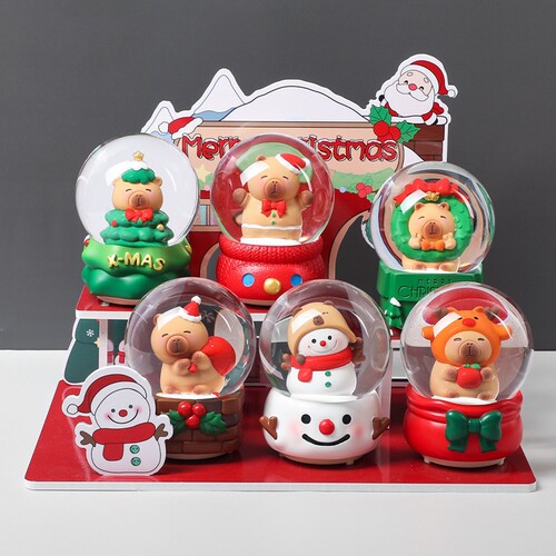 卡皮巴拉水晶球圣诞盲盒2024新款女孩圣诞手办公仔女生圣诞节礼物 - 图0