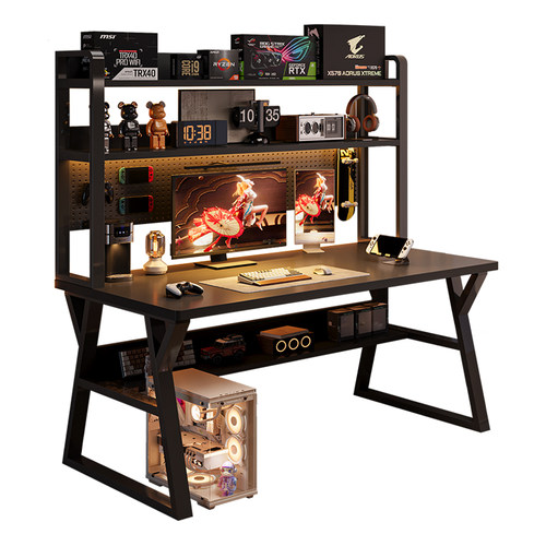 洞洞板电脑桌家用书桌书架一体电竞桌子卧室学生学习桌高中写字桌 - 图3