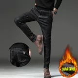 Демисезонные модные джинсы, трендовые черные утепленные штаны, свободный прямой крой