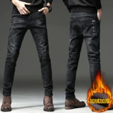 Демисезонные модные джинсы, трендовые черные утепленные штаны, свободный прямой крой