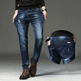 Эластичные джинсы, черные демисезонные штаны для отдыха, осенние, свободный прямой крой